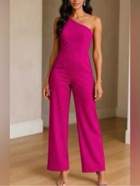 One-Shoulder Fuchsia Wide-Leg Jumpsuit